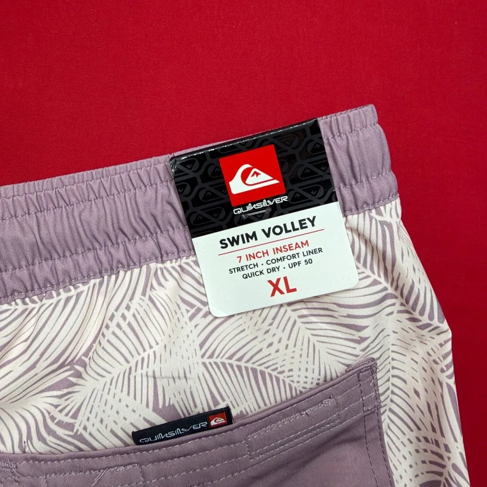 NWT Quiksilver Mens Swim Volley Shorts XL Rosewater Palm Print 7 Inch